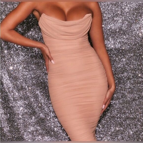 Oh Polly nude draped strapless dress size 10 New - Picture 2 of 16